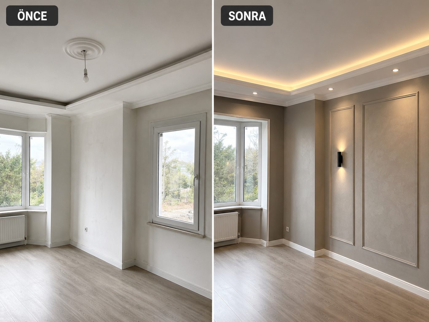 Gümüldür iç cephe boya öncesi ve sonrası
